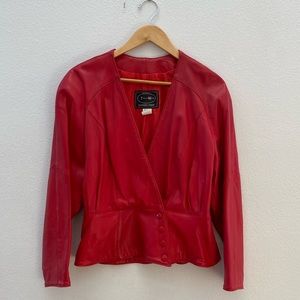 VINTAGE 80s TANNERY WEST red soft leather crop batwing jacket